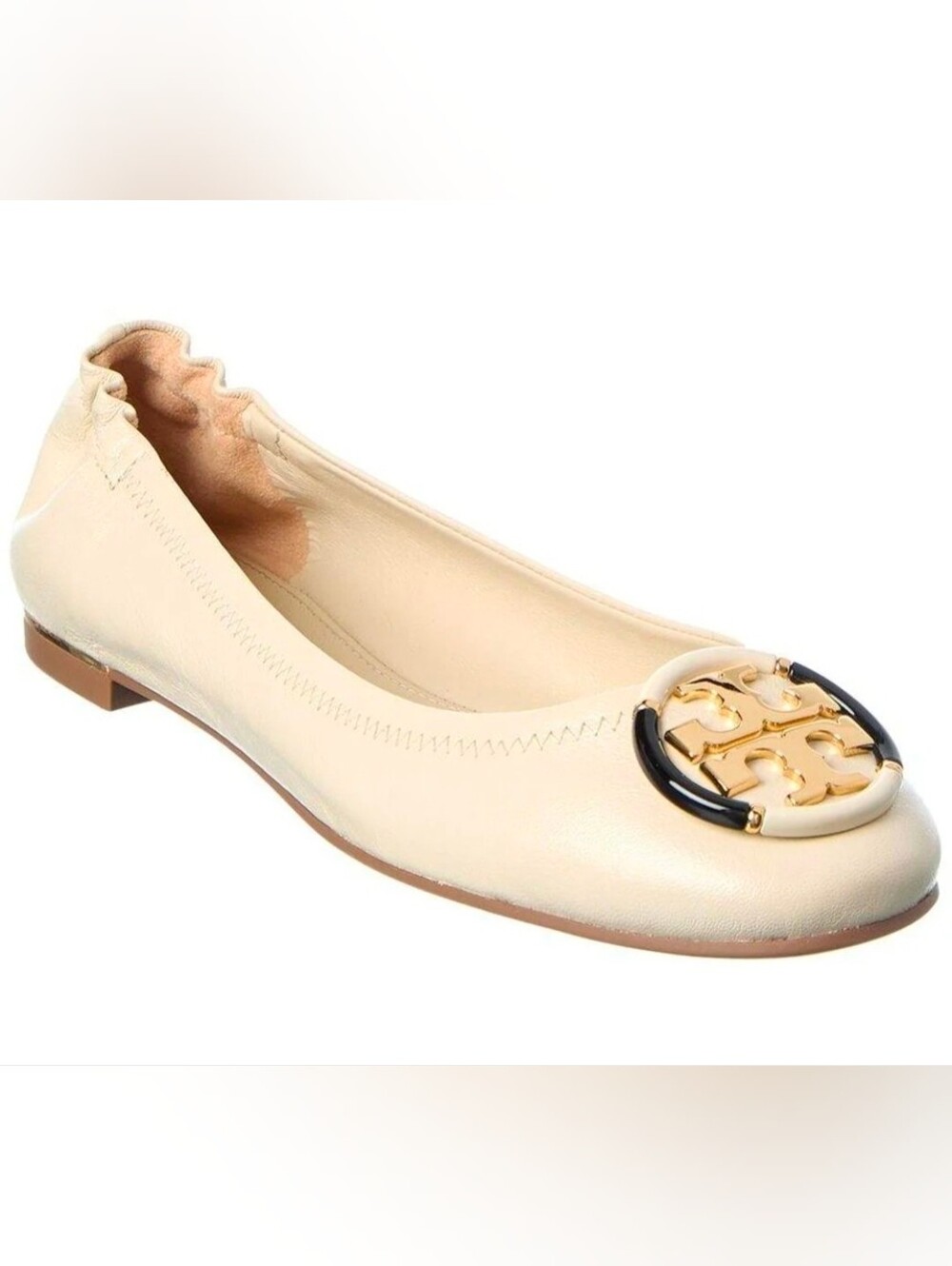 Tory Burch Multi-Logo Leather Ballet Flats Cream Tan Size 9 Excellent Condition